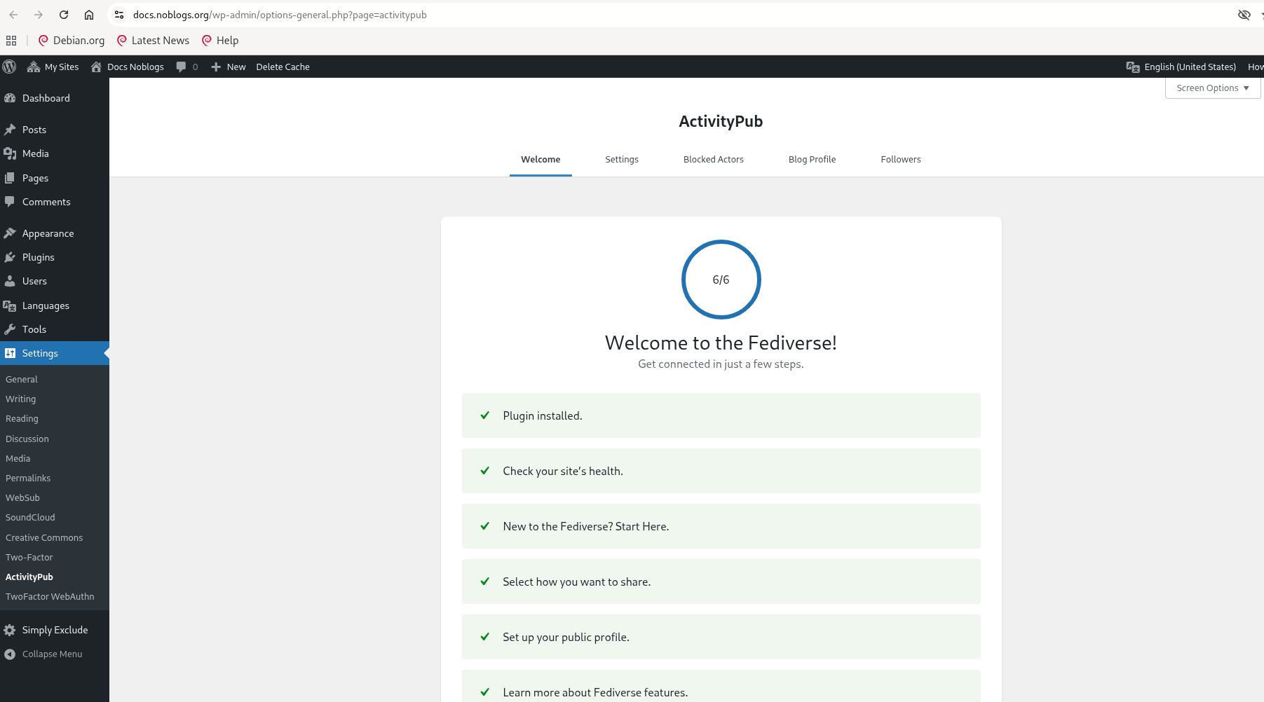 settings of activitypub plugins 6di6 done!